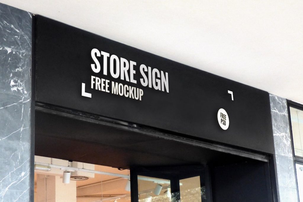 Free Store Front Sign PSD Mockup